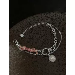 1 pieza Pulsera de cadena rosado artificial corazón de cristal en forma de