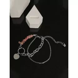 1 pieza Pulsera de cadena rosado artificial corazón de cristal en forma de