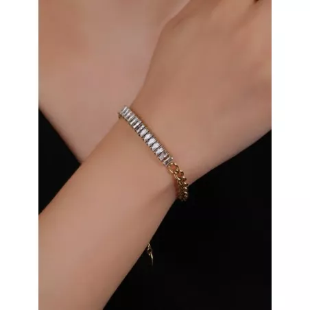 1 pieza europeo y americano estilo con diamante de imitación embellecido vinculado con cadena Pulsera para mujeres , de moda man