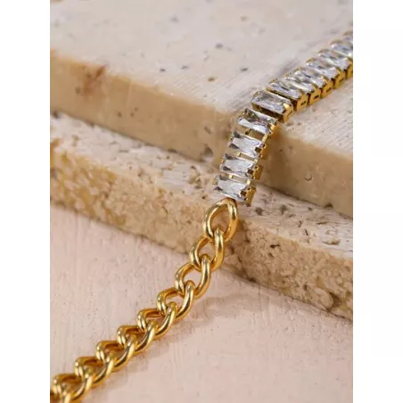 1 pieza europeo y americano estilo con diamante de imitación embellecido vinculado con cadena Pulsera para mujeres , de moda man