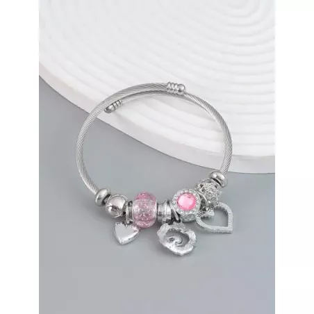 1 pieza Pulsera ajustable con corazón & con diseño de flor pleno de Diamantes de imitación