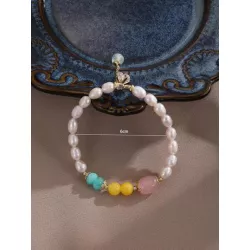 1 pieza pulsera elástica con cuentas para fiestas perla cultural de estilo francés simple y lujosa, cuarzo rosa/amarillo, colgan