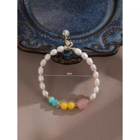 1 pieza pulsera elástica con cuentas para fiestas perla cultural de estilo francés simple y lujosa, cuarzo rosa/amarillo, colgan