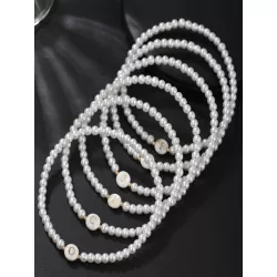 1 pieza nuevo moda 26 con letra Pulsera temperamento mujeres hecho a mano perla simulada cuenta Pulsera para mujeres Bisutería r