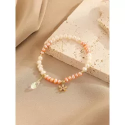 1 pieza Pulsera moda perla cultivada con diamante de imitación con accesorio de flor para mujeres para decoración diaria