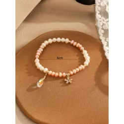 1 pieza Pulsera moda perla cultivada con diamante de imitación con accesorio de flor para mujeres para decoración diaria