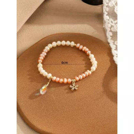 1 pieza Pulsera moda perla cultivada con diamante de imitación con accesorio de flor para mujeres para decoración diaria