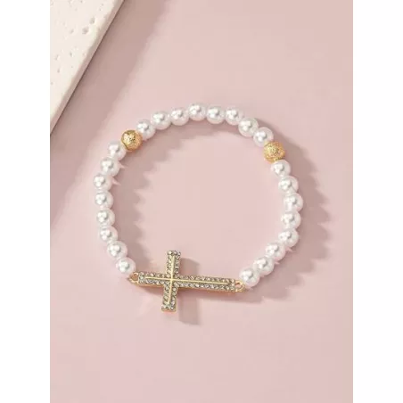 Mujer 1 pieza Pulsera con cuenta de moda con diamante de imitación cruzado para hombres para decoración diaria