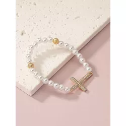 Mujer 1 pieza Pulsera con cuenta de moda con diamante de imitación cruzado para hombres para decoración diaria