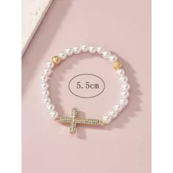 Mujer 1 pieza Pulsera con cuenta de moda con diamante de imitación cruzado para hombres para decoración diaria