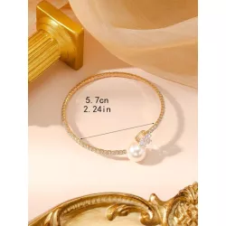 1 pieza Brazalete atractivo aleación de zinc zirconia cúbica & con diseño de perla artificial para mujeres para fiesta