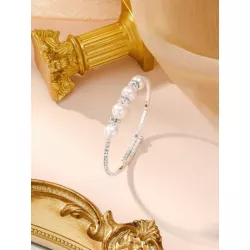 1 pieza Brazalete exquisito con perla artificial & zirconia cúbica adorno para mujeres para decoración diaria