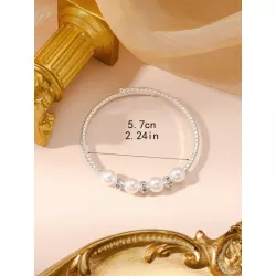 1 pieza Brazalete exquisito con perla artificial & zirconia cúbica adorno para mujeres para decoración diaria