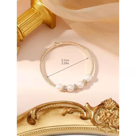 1 pieza Brazalete exquisito con perla artificial & zirconia cúbica adorno para mujeres para decoración diaria