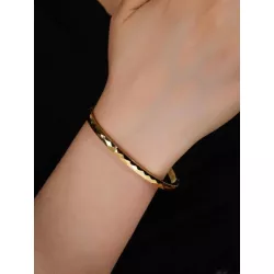 1 pieza Brazalete exquisito de acero inoxidable geométrico con textura para mujeres para regalo