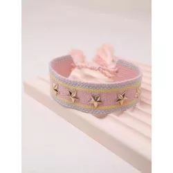 1 pieza estilo bohemio trenzado con fleco Pulsera de cuerda con remache con estrella Decoración