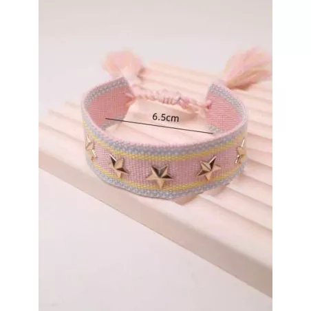 1 pieza estilo bohemio trenzado con fleco Pulsera de cuerda con remache con estrella Decoración