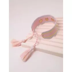 1 pieza estilo bohemio trenzado con fleco Pulsera de cuerda con remache con estrella Decoración
