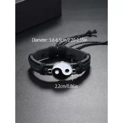 1 pieza Pulsera de cuerda de hombres vintage trenzado con diseño de Yin y Yang ajustable PU