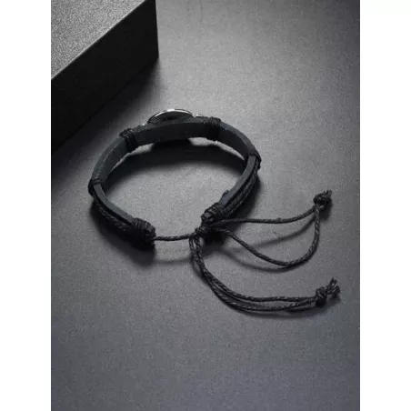 1 pieza Pulsera de cuerda de hombres vintage trenzado con diseño de Yin y Yang ajustable PU