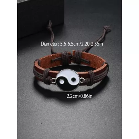 1 pieza Pulsera de cuerda de hombres vintage trenzado con diseño de Yin y Yang ajustable PU