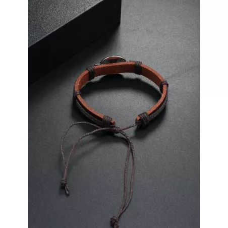 1 pieza Pulsera de cuerda de hombres vintage trenzado con diseño de Yin y Yang ajustable PU