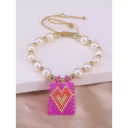 Pulsera con cuenta con accesorio de corazón con cuenta con perla artificial