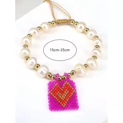 Pulsera con cuenta con accesorio de corazón con cuenta con perla artificial