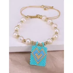 Pulsera con cuenta con accesorio de corazón con cuenta con perla artificial