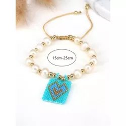 Pulsera con cuenta con accesorio de corazón con cuenta con perla artificial