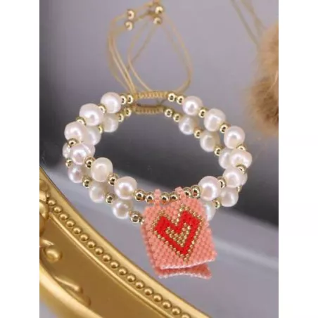 Pulsera con cuenta con accesorio de corazón con cuenta con perla artificial