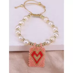 Pulsera con cuenta con accesorio de corazón con cuenta con perla artificial