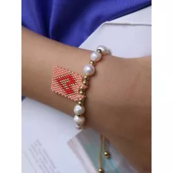 Pulsera con cuenta con accesorio de corazón con cuenta con perla artificial