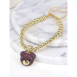 Pulsera con cuenta zirconia cúbica con diseño de oso