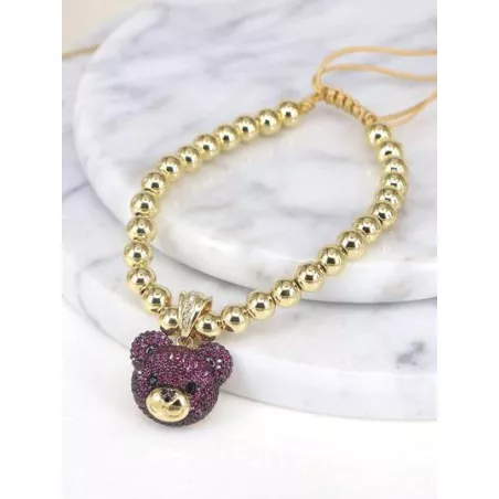 Pulsera con cuenta zirconia cúbica con diseño de oso