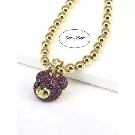 Pulsera con cuenta zirconia cúbica con diseño de oso