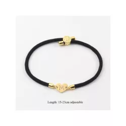 1 pieza de acero inoxidable con corazón inicial Pulsera Mujer Cuerda ajustable Pulsera para mujeres