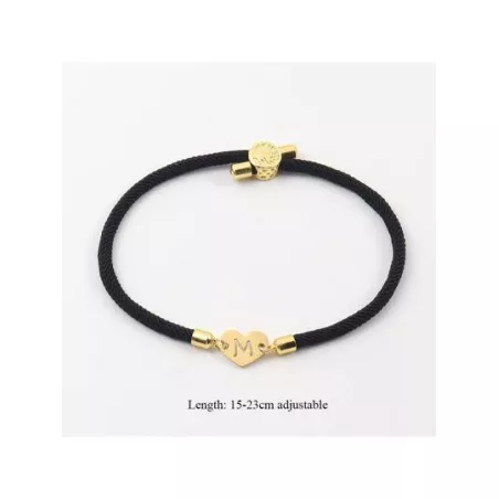 1 pieza de acero inoxidable con corazón inicial Pulsera Mujer Cuerda ajustable Pulsera para mujeres