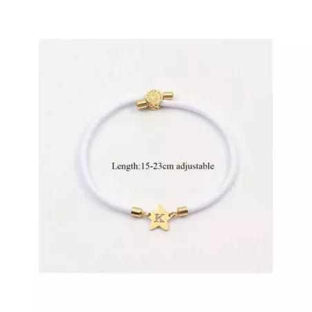 1 pieza Pulsera de cuerda clásico de acero inoxidable con estrella inicial ajustable de colores para mujeres