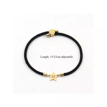 1 pieza Pulsera de cuerda clásico de acero inoxidable con estrella inicial ajustable de colores para mujeres