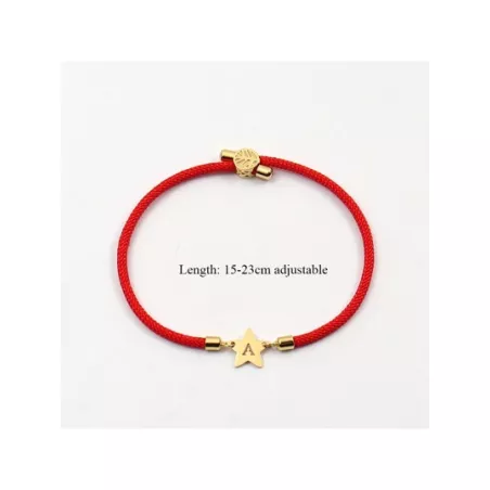 1 pieza Pulsera de cuerda clásico de acero inoxidable con estrella inicial ajustable de colores para mujeres