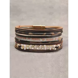 Pulsera a capas con diseño de diamante de imitación