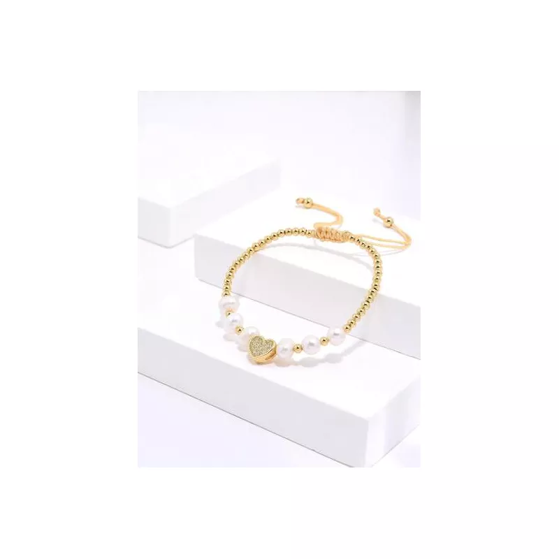 1 pieza Pulsera de cuerda moda cobre con corazón & perla cultivada adorno para mujeres para decoración diaria