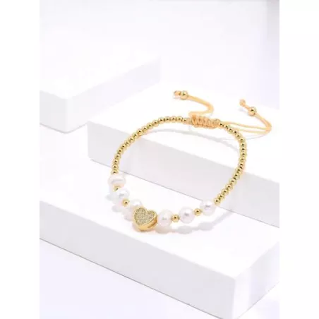 1 pieza Pulsera de cuerda moda cobre con corazón & perla cultivada adorno para mujeres para decoración diaria