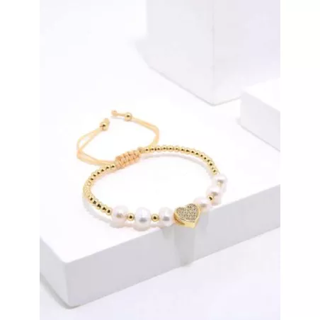 1 pieza Pulsera de cuerda moda cobre con corazón & perla cultivada adorno para mujeres para decoración diaria