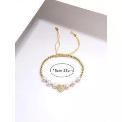 1 pieza Pulsera de cuerda moda cobre con corazón & perla cultivada adorno para mujeres para decoración diaria