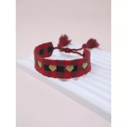 Pulsera con bordado de corazón con diseño de fleco