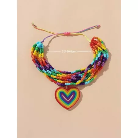 Pulsera con cuenta LGBT con patrón de rayas de arcoíris con accesorio de corazón