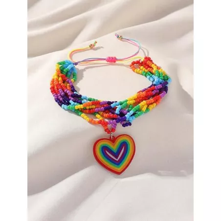 Pulsera con cuenta LGBT con patrón de rayas de arcoíris con accesorio de corazón