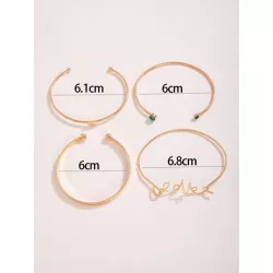 4 piezas/set Brazalete moda aleación de zinc con adorno de corazón para mujeres para de fiesta